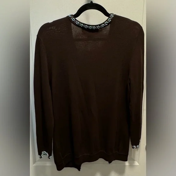 2 piece Karen Kane brown cardigan set - sweater size M, tank size M, teal beads - Picture 6 of 9